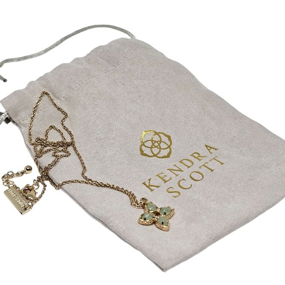 Kendra Scott Chalcedony Necklace Tavi Flower Green Gold Tone - Picture 2 of 8